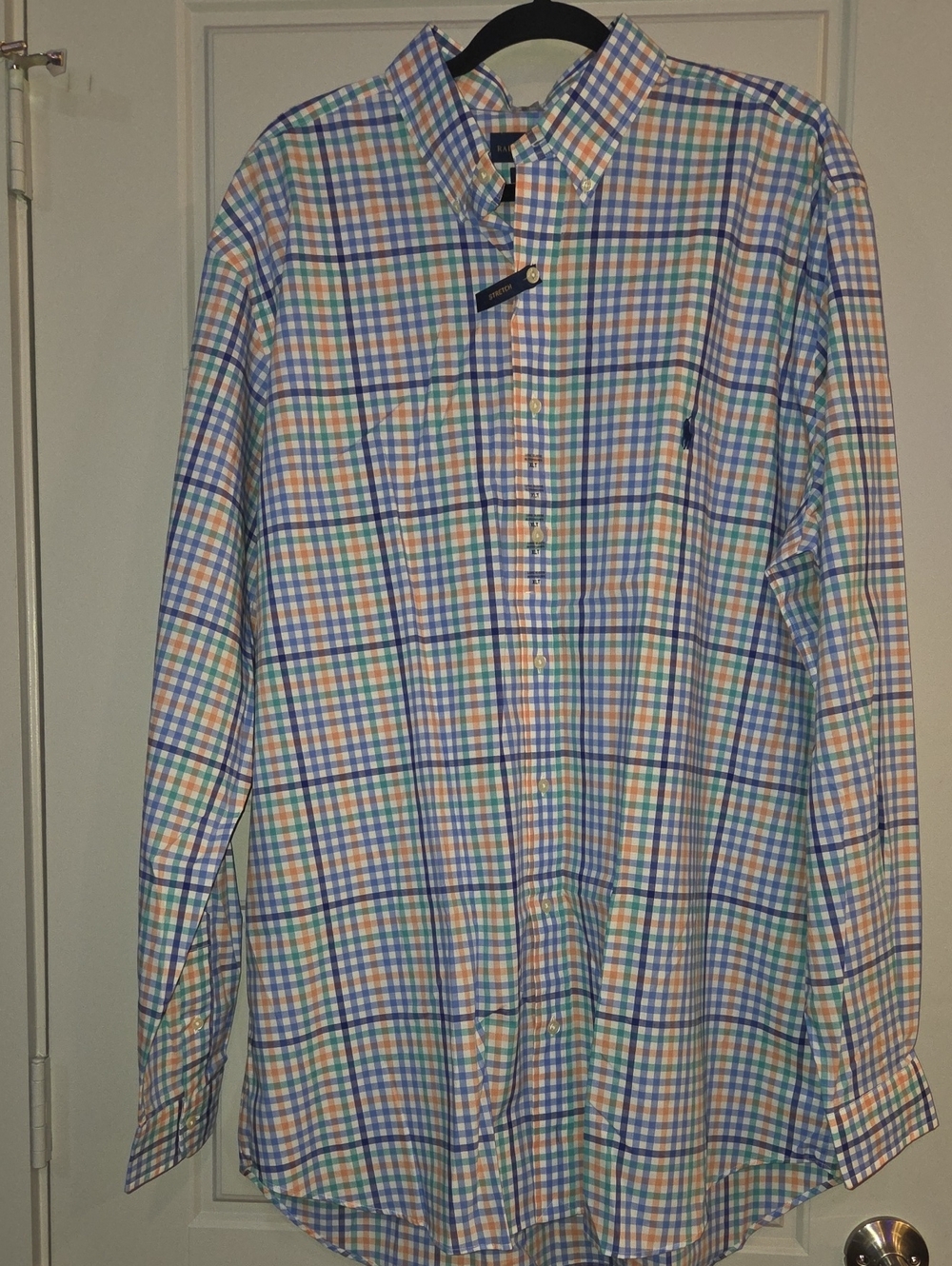 Ralph Lauren Blue, Orange, Green & White Plaid Button-Down Shirt